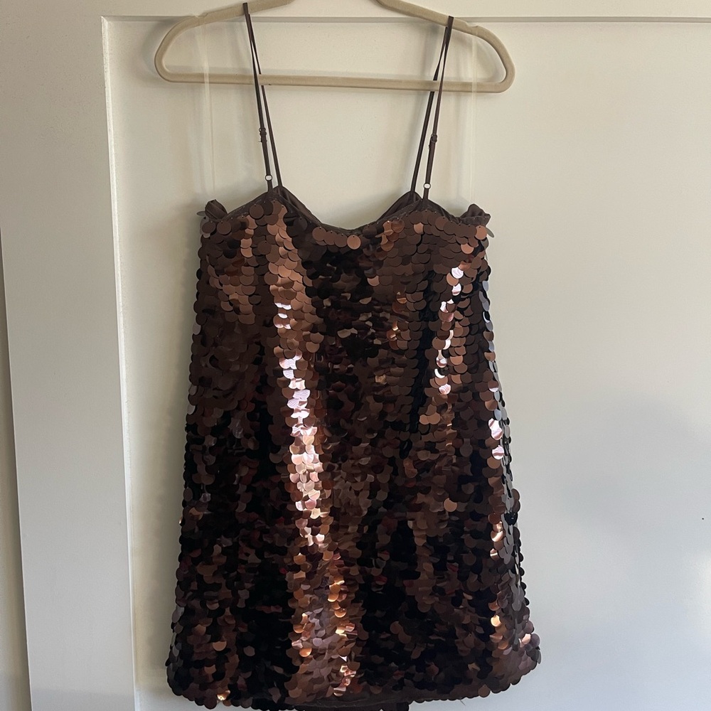 A New Day Shimmering Sequin Dress in Brown